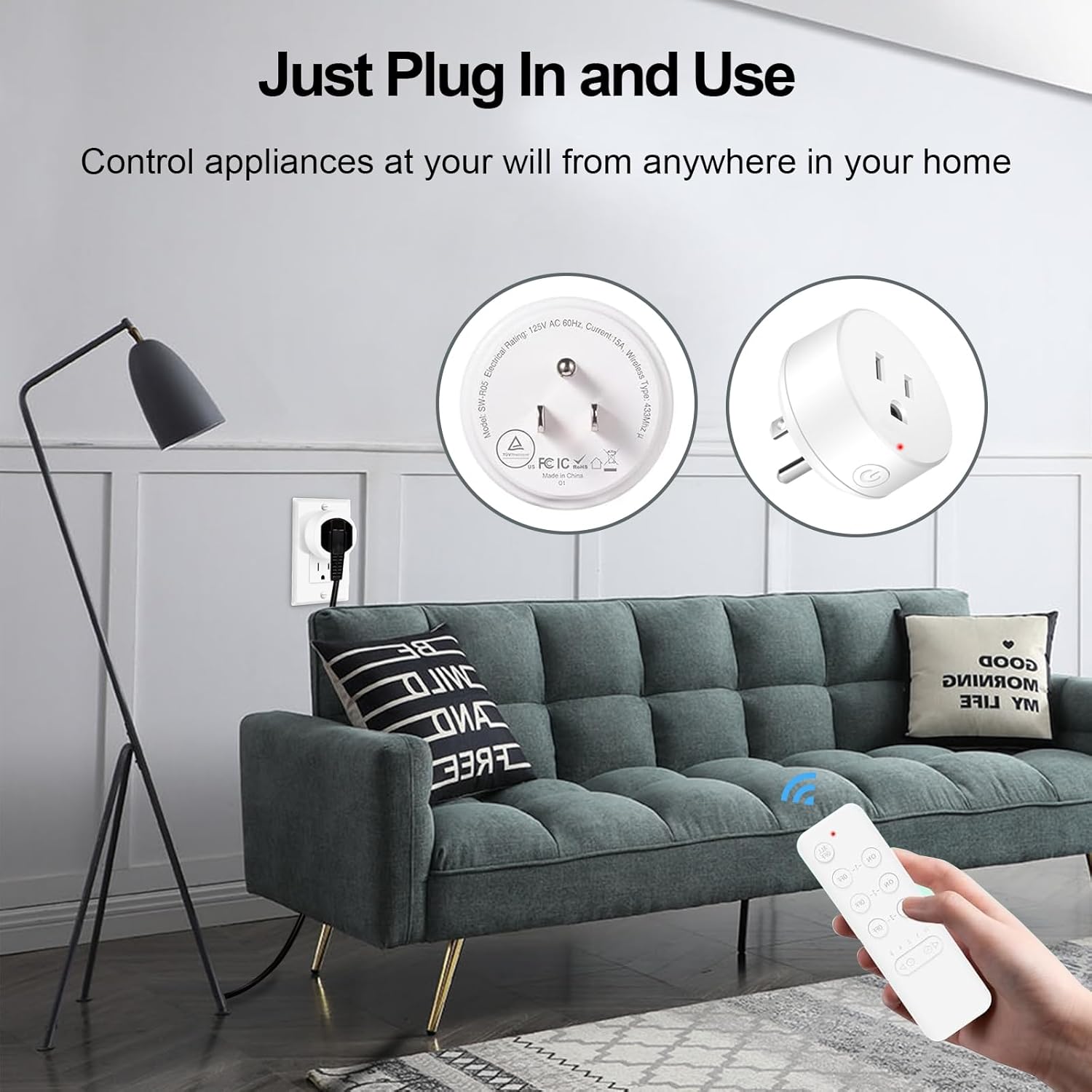 Wireless Remote Control Outlet,GreenCycle Remote Control Outlet, Remote Outlet Switch, for Lights, Fans, Small Appliance, 15A/1500W, Up to 500 ft Range (1Remotes+3Plugs)