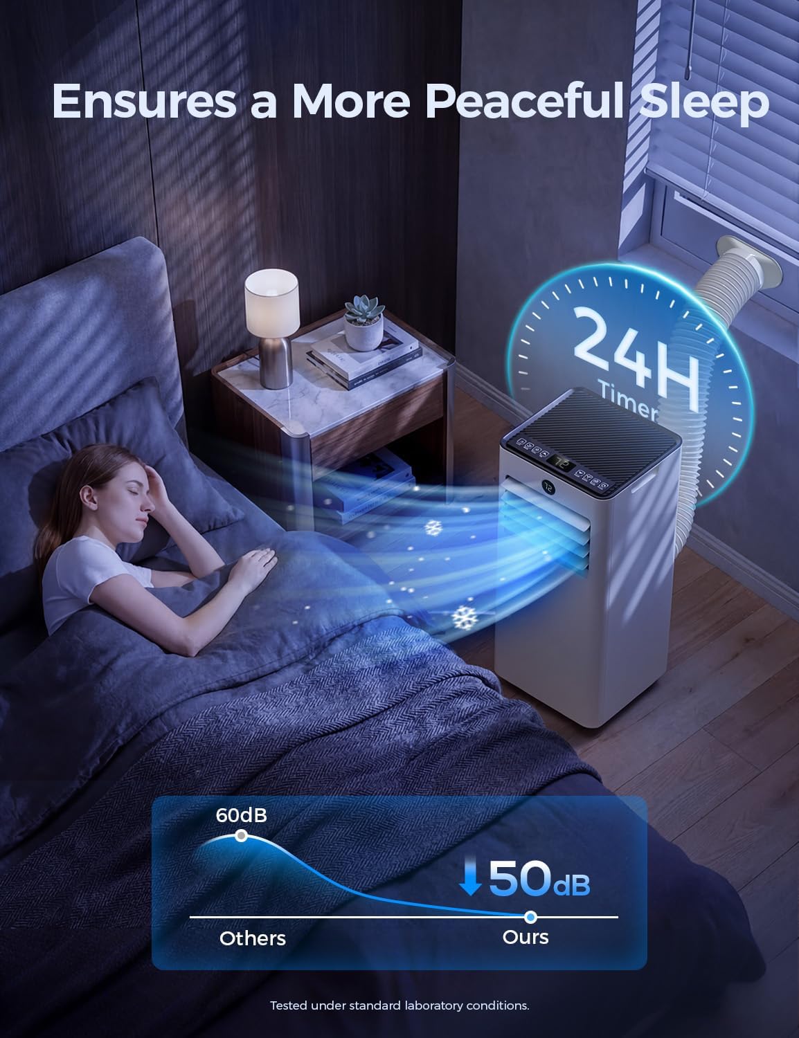 Quiet Portable Air Conditioner 8000 BTU, Cools Rooms up to 350 Sq. Ft, Dehumidifier & Fan Mode, Sleep Mode, 24-Hour Timer, 26 ft Remote Control, Window Kit