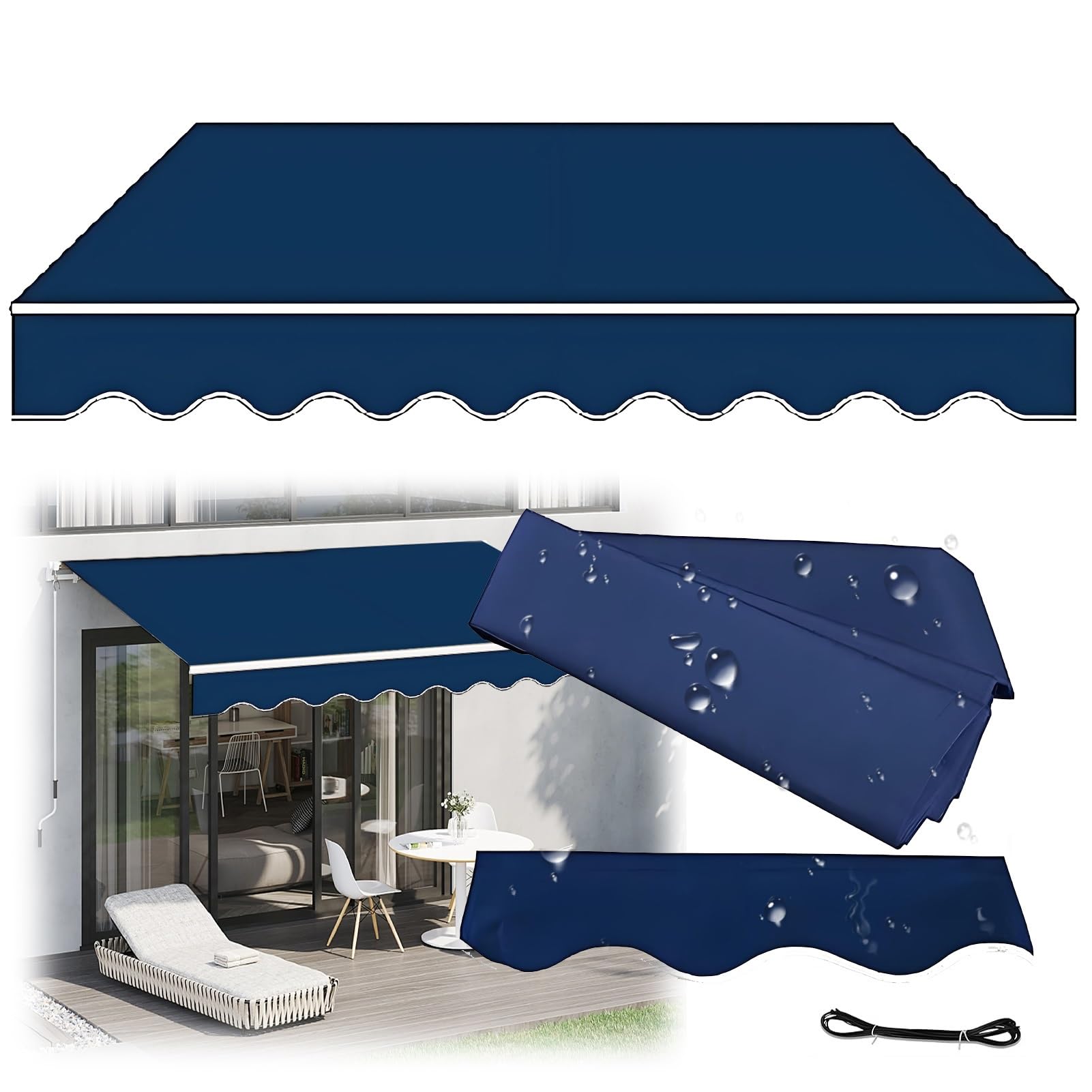 Toile pour store banne extérieur 500x300 cm, tissu de remplacement imperméable pour auvent de terrasse