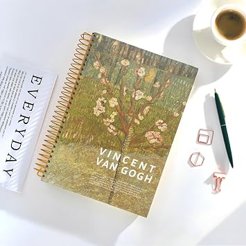 Large Spiral Notebook, B5, 8x10, Hardcover Journal, Lay Flat, Thick Notebook, 300 Page Journal, Lined Journal Notebook, Wide Ruled, Vincent Van Gogh Gifts, Almond Tree in Blossom, Green