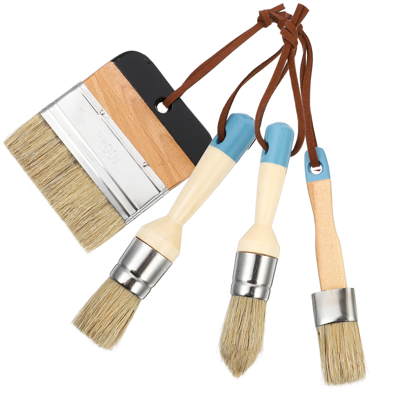 STOBAZA Juego de 4 Pinceles para Pintura de 25 CM Mango de Madera Cerdas Resistentes y Flexibles para Óleo Cera y Pegamento Adecuado para Muebles Paredes y Decoración Interior
