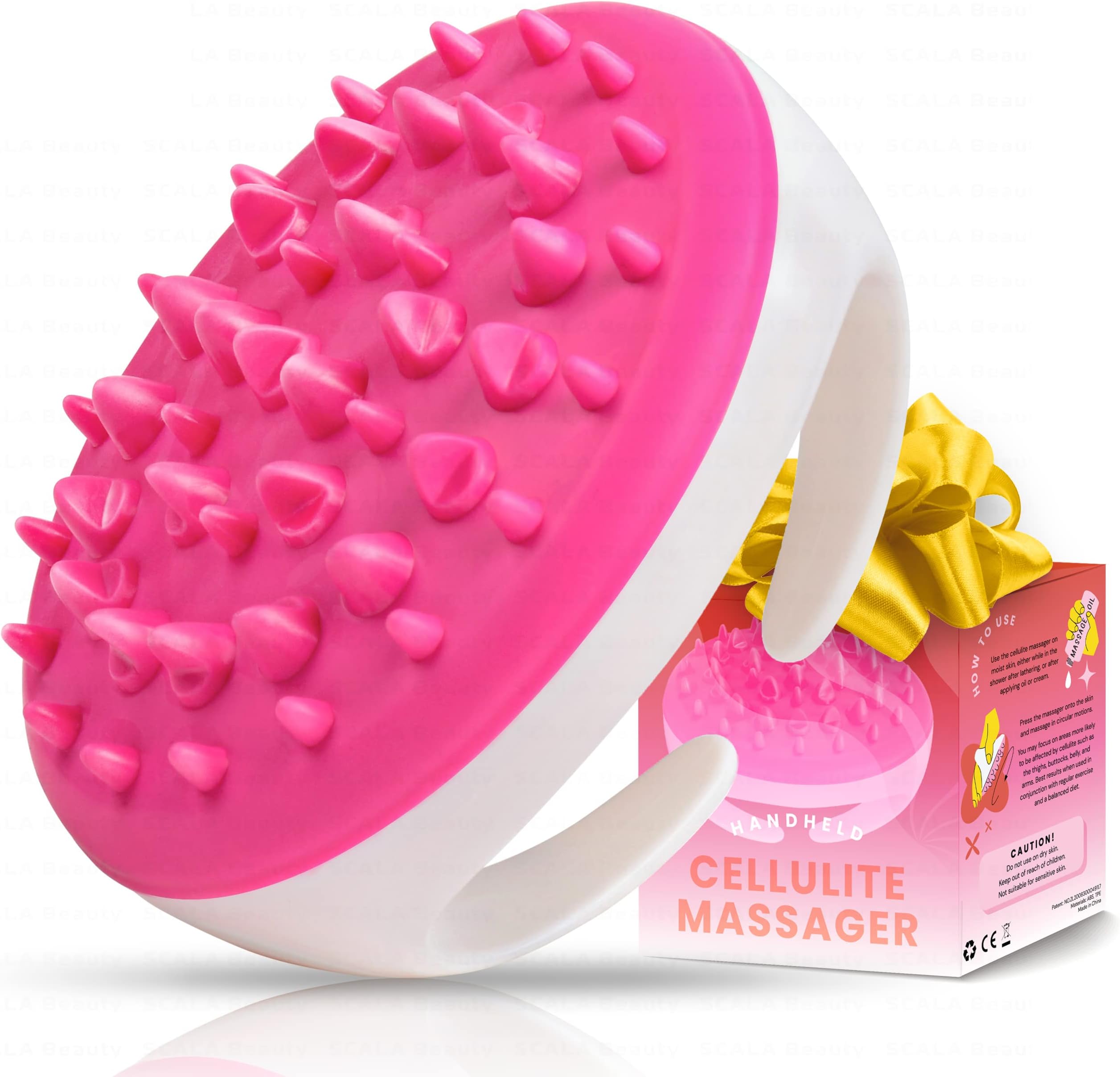 Silicone Anti Cellulite Massager, Body Shower Scrubber, Cellulite Remover - Improve Circulation, Distribute Fat Deposits, Body Massager, Exfoliator, Fat Roller Use with Creams and Oils - Pink