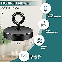 Vista 3 de Imán de pesca negro Neosmuk, imanes resistentes de 2 pulgadas y 350 lb con perno, imán de neodimio súper fuerte de alta potencia con asa