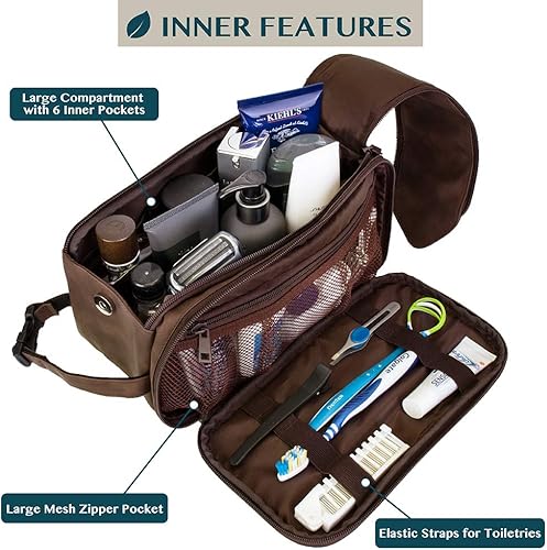 Miniatura 2 de PAVILIA Neceser de aseo para hombres bolsa de artículos de aseo de viaje kit de dopp resistente al agua organizador de bolsa de afeitar de cuero