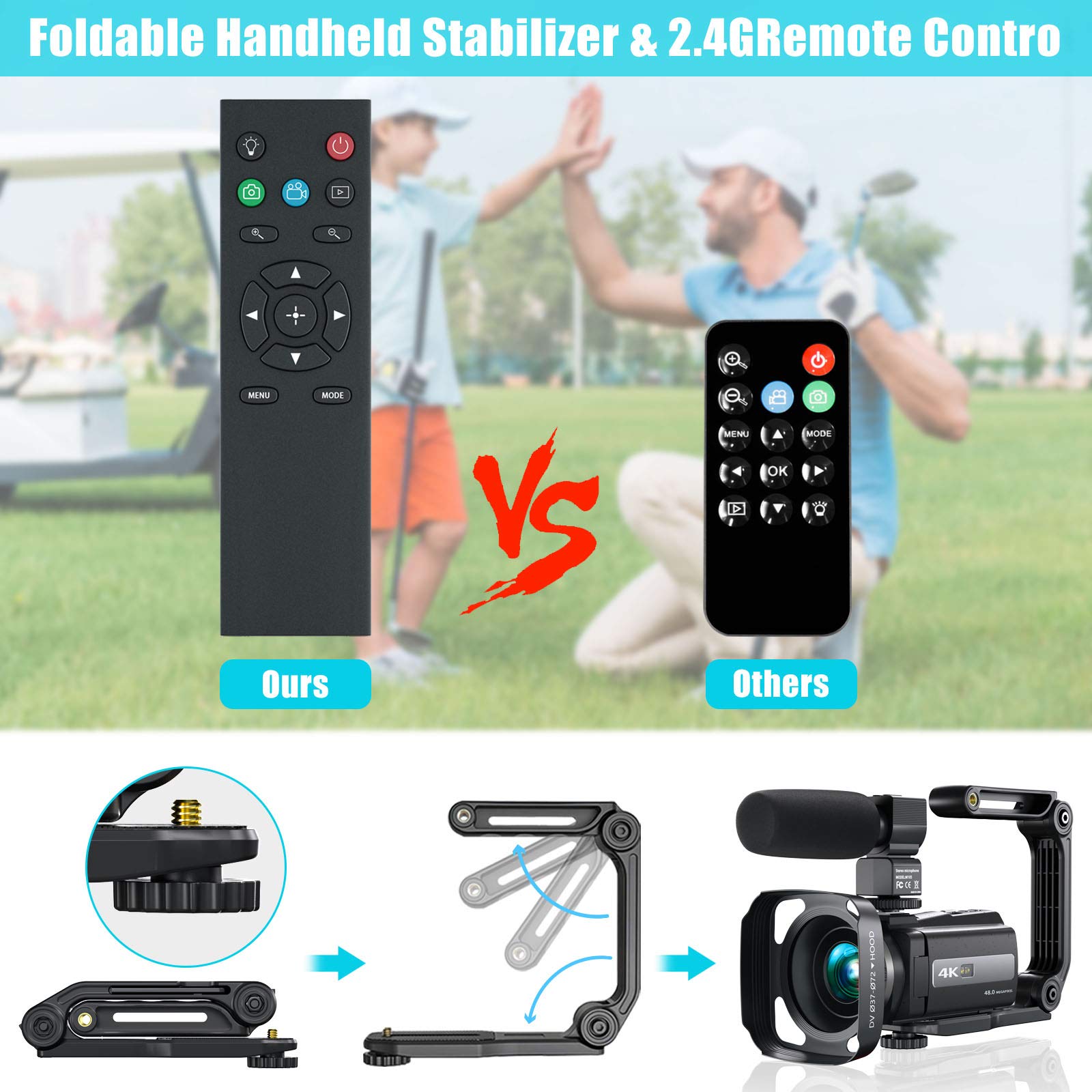 CAMKORY Videocamera 4K 48MP Videocamera WiFi, Vlogging Camera per YouTube 16X zoom digitale, schermo touch IPS da 3.0 pollici, visione notturna a infrarossi, con microfono, caricatore a batteria e 2