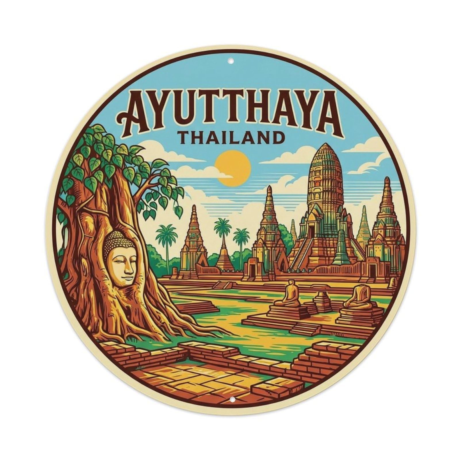 Ayutthaya Thailand Retro City Travel Landmark Metal Tin Sign