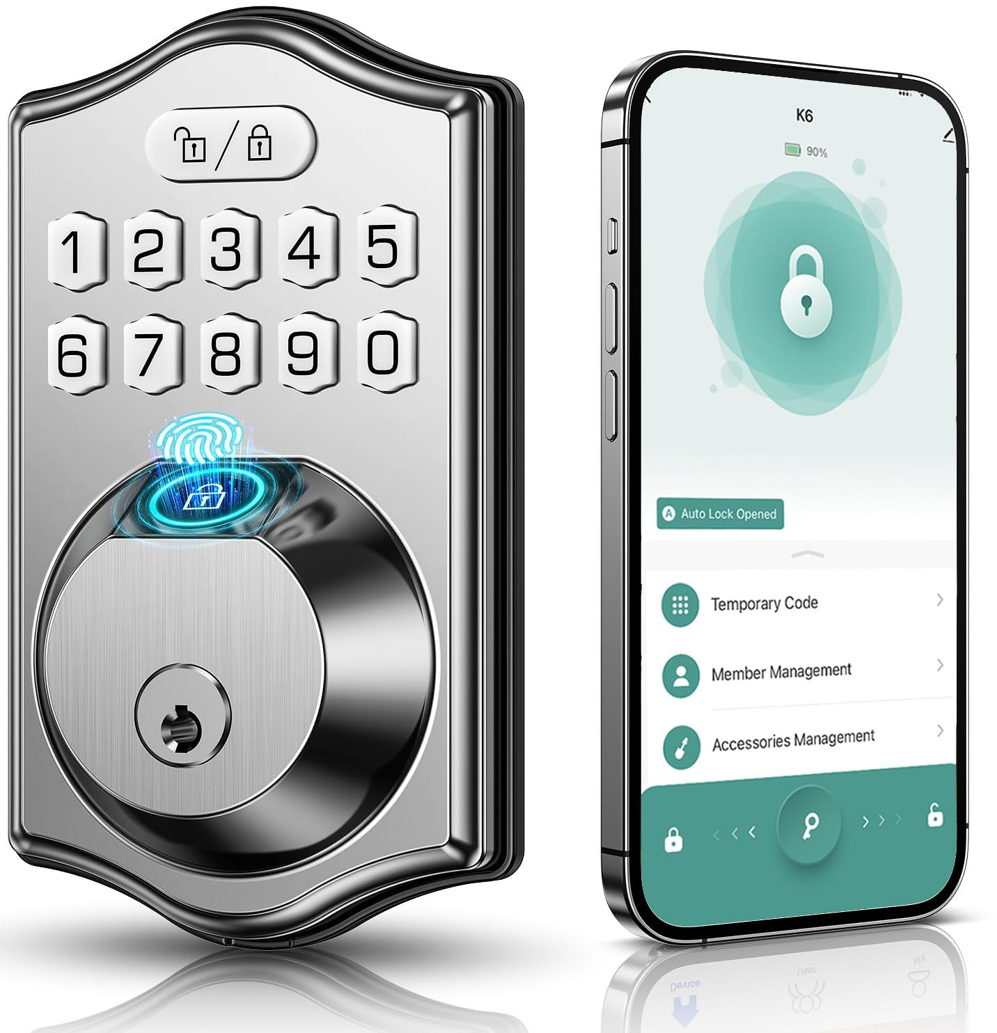 KASTWAVEKeyless Entry Door Lock-Deadbolt Smart Door Locks for Front Door-Fingerprint Combination Door Lock -Front Door Lock -Electronic Keypad Code,Auto Lock (Satin Nickel)