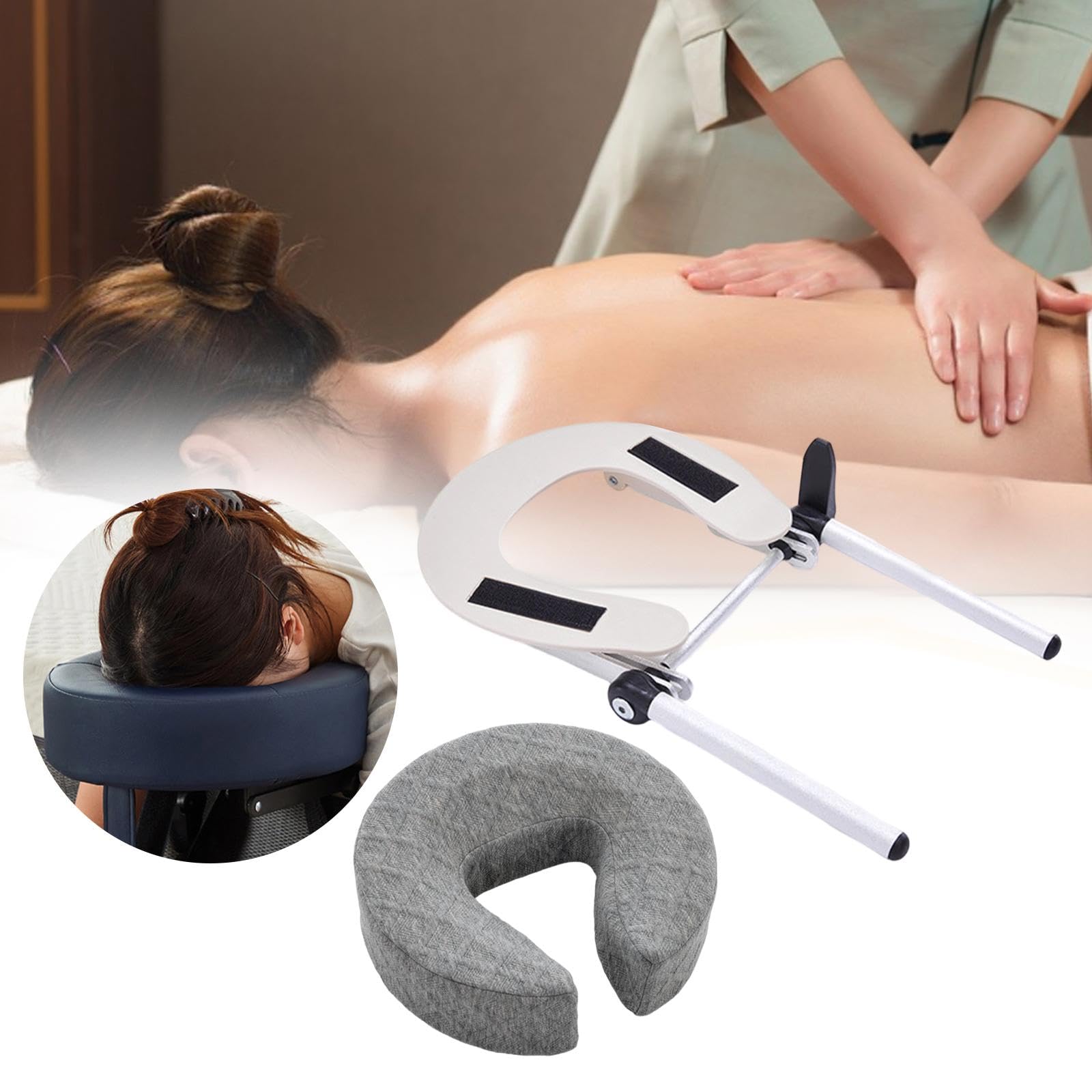 Milageto Cuscino poggiatesta per lettino da massaggio, portatile, a forma di U, durevole, confortevole, di, con supporto per il viso, Grigio