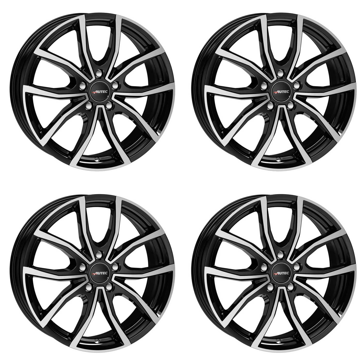4x AUTEC Felgen Alufelgen VIDRON 6.5x16 ET45 5x108 Schwarz poliert kompatibel mit Ford Focus C-MAX S-MAX Mondeo Transit Connect Kuga Galaxy Puma To