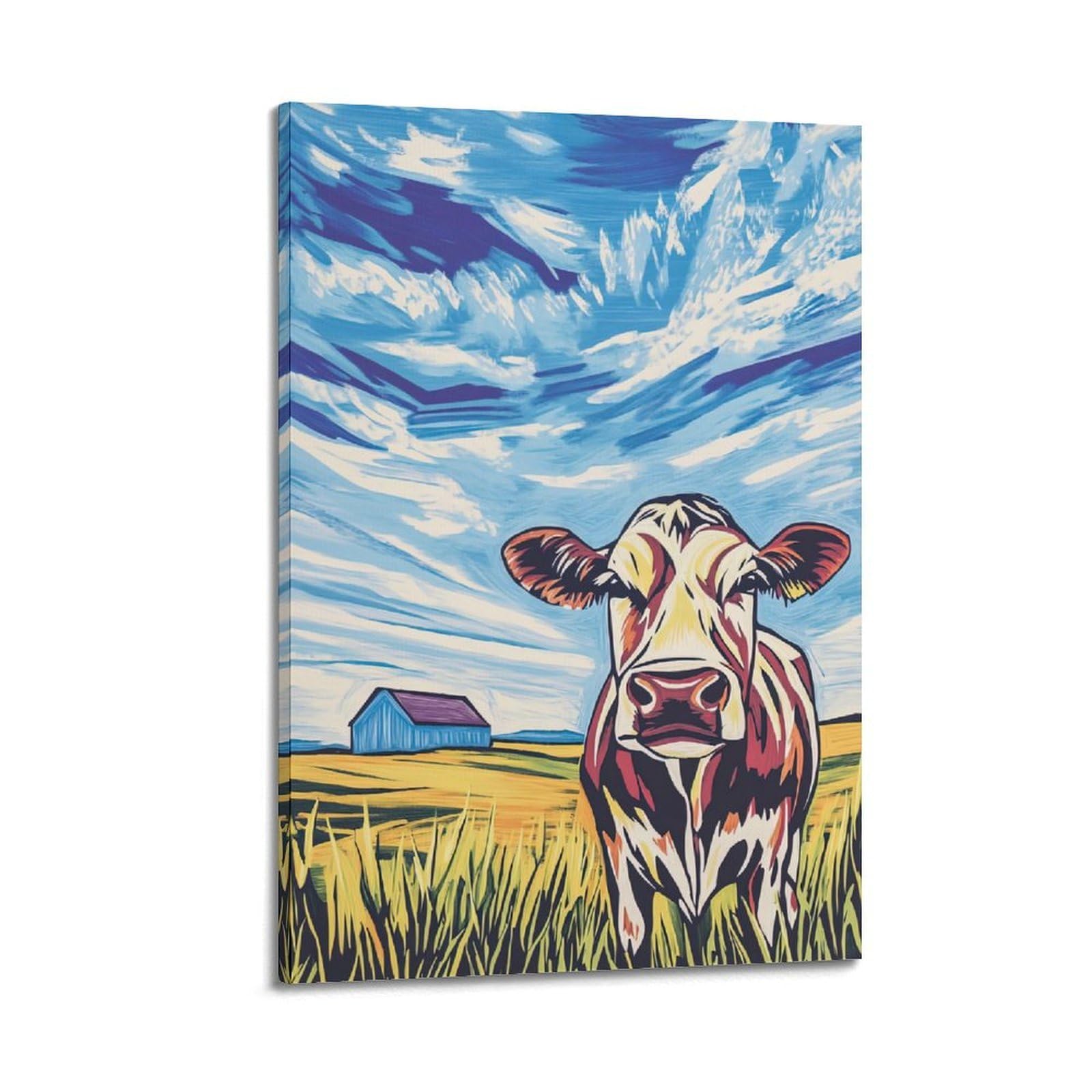WZKTCL Animal Poster The Lonely Cow in The Grassland Poster Decorative Painting Canvas Wall Posters And Art Picture Print Modern Family Bedroom Decor Posters 20x30inch(50x75cm)