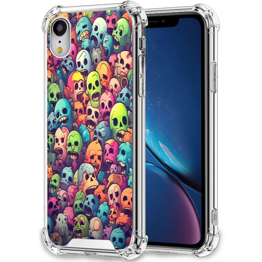 ZHONGWEI Clear Phone Case Compatible with iPhone Xr with Skulls Designer Art58 Pattern,Four Corners Protection