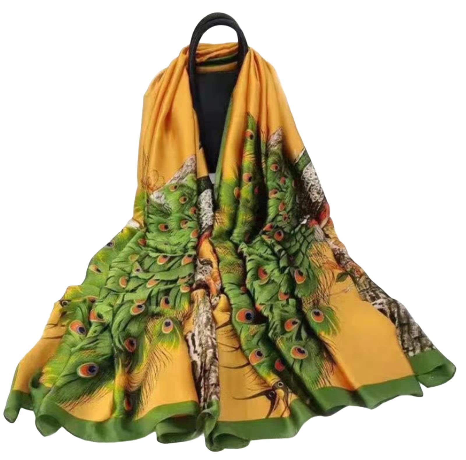 Silk Scarf Women Shawl Stain Neckerchief Head Wrap Thin Scarf Ladies Hijab Peacock Vintage Painting Bridal Shawl Chiffon Scarf Muslim Colorful Cloth floral silk scarf 180 * 90CM