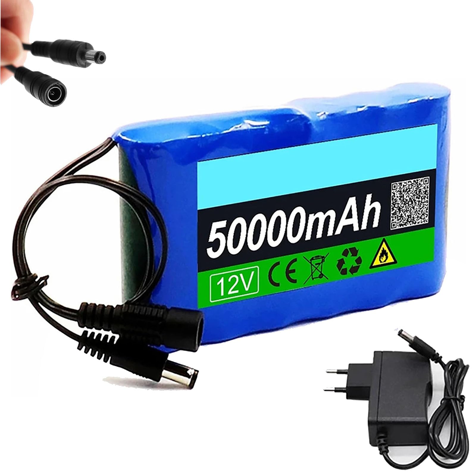 Batteria agli ioni di Litio 12V 50000mAh Batteria Ricaricabile Batterie al Litio PVC 50Ah Protezione BMS Integrata con Caricabatterie CC 12,6V per Kit Motore da 600W