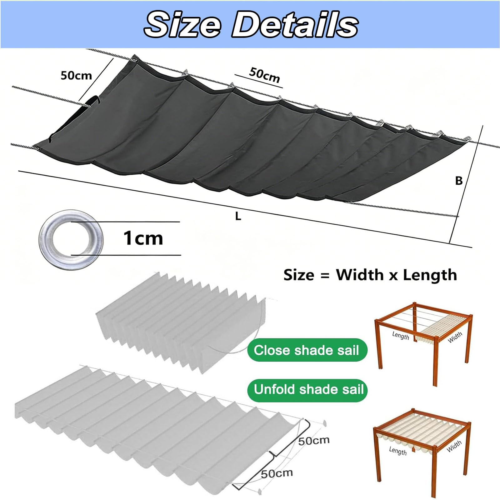 Einziehbare Welle Sonnensegel 300 x 600 cm mit Wasserdichtem & Uv-Beständigem Segeltuch, Reißfeste Schattenabdeckung Aufrollbar Segeltuch Markise für Outdoor Balkon, Dunkelgrau