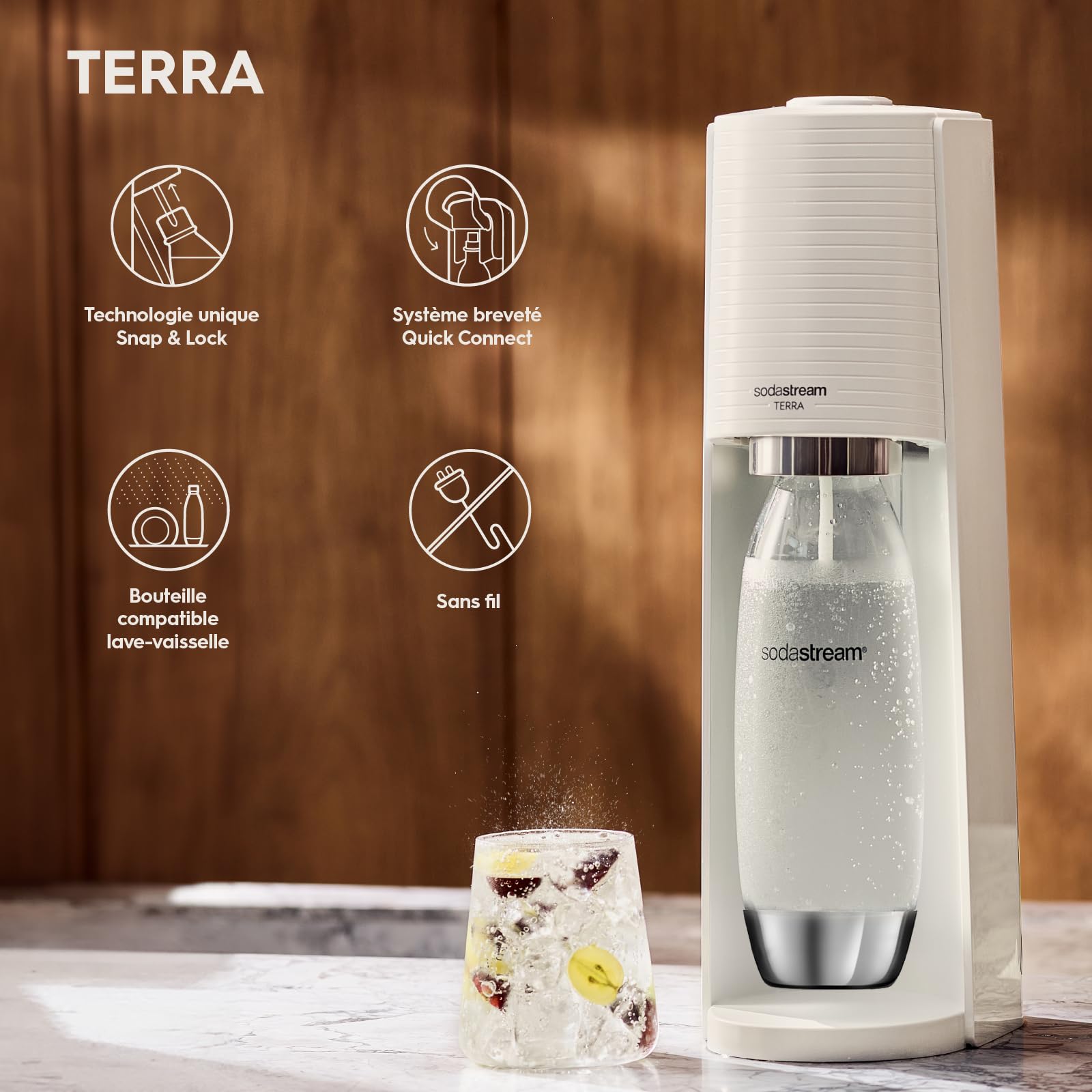 Sodastream Terra Machine à Eau Pétillante Noire - Pack 1 Bouteille 1L Acier Inox + Recharge Gaz 60L - Finition Acier Inoxydable