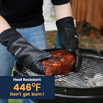 GEEKHOM Barbekü Eldiveni, Izgara Eldiveni, Isıya Dayanıklı Fırın Eldiveni, Mutfak Silikonlu Fırın Eldiveni, Barbekü, Pişirme, Pişirme için Uzun Su Geçirmez Kaymaz Tencere Tutacağı (Siyah)