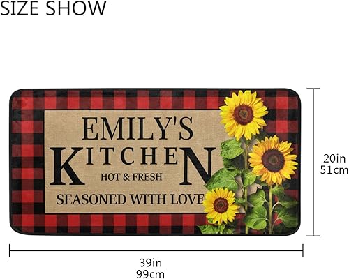 Miniatura 3 de Alfombras de cocina personalizadas a cuadros negros y rojos, antideslizantes, con diseño de girasol, acolchadas, alfombras y alfombras de cocina