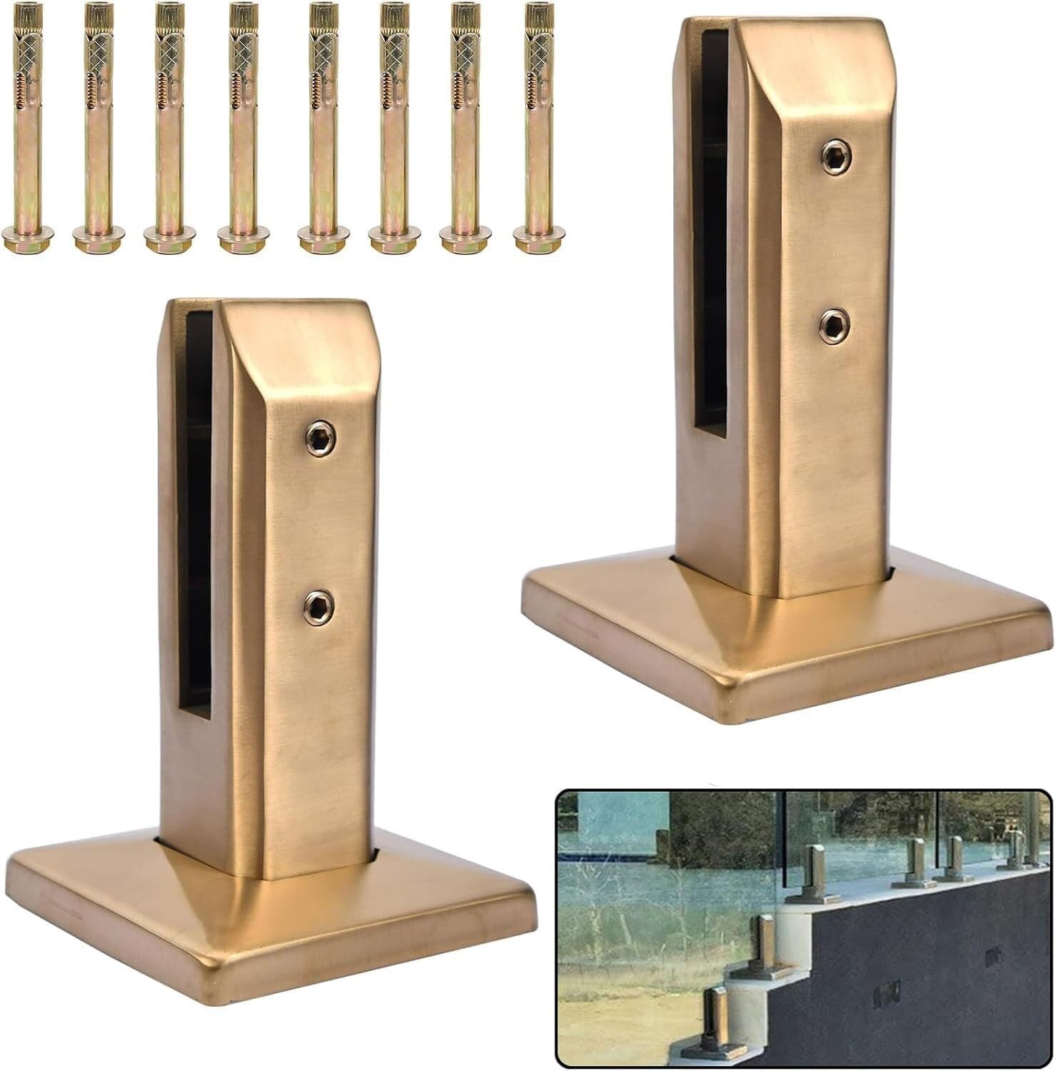 Jvfbjlf Gold2 Pcs Glass Pool Fence Spigot Glass Railing Spigot Railing Clip Brackets For Deck Balcony Glass Railing Stainless Steel Glass Clips(160Mm)