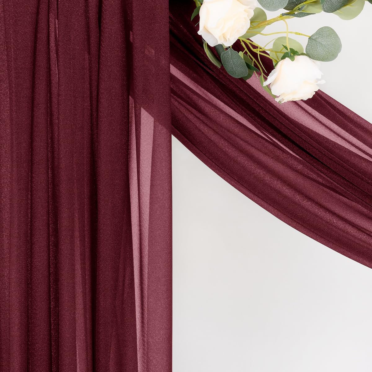 MLMC Burgundy Wedding Arch Draping Fabric 2 Panel 29" x 20 FT Extra Long Gauze Drapes Sheer Backdrop Curtains 6.6 Yards Airy Outdoor Drapery Panels for Wedding Bridal Shower Ceiling Decoration