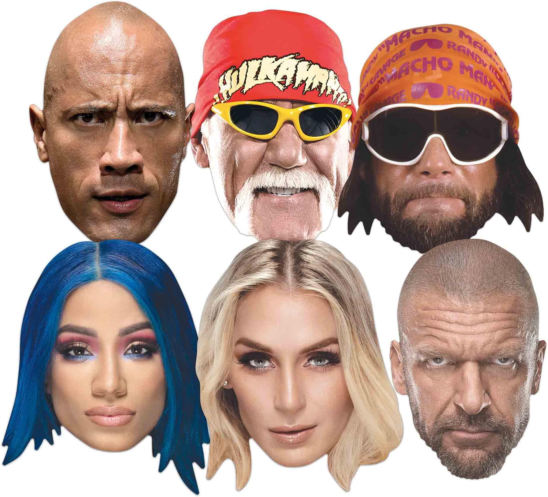 SMP428 Legendary WWE Stars Six Mask Pack - The Rock, Charlotte Flair, Hulk Hogan, Macho Man Randy Savage, Sasha Banks, Triple H