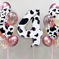 Vista 2 de Globo con número 4 de impresión de vaca, grandes globos de cumpleaños con número de vaca de 40 pulgadas, globos de Mylar de aluminio con número 4