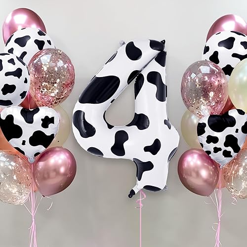 Miniatura 2 de Globo con número 4 de impresión de vaca, grandes globos de cumpleaños con número de vaca de 40 pulgadas, globos de Mylar de aluminio con número 4