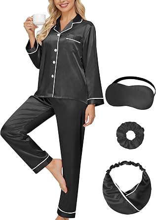 DOLOS Silk Satin Pajama Set for Women Silky Pjs Set Button Down Sleepwear