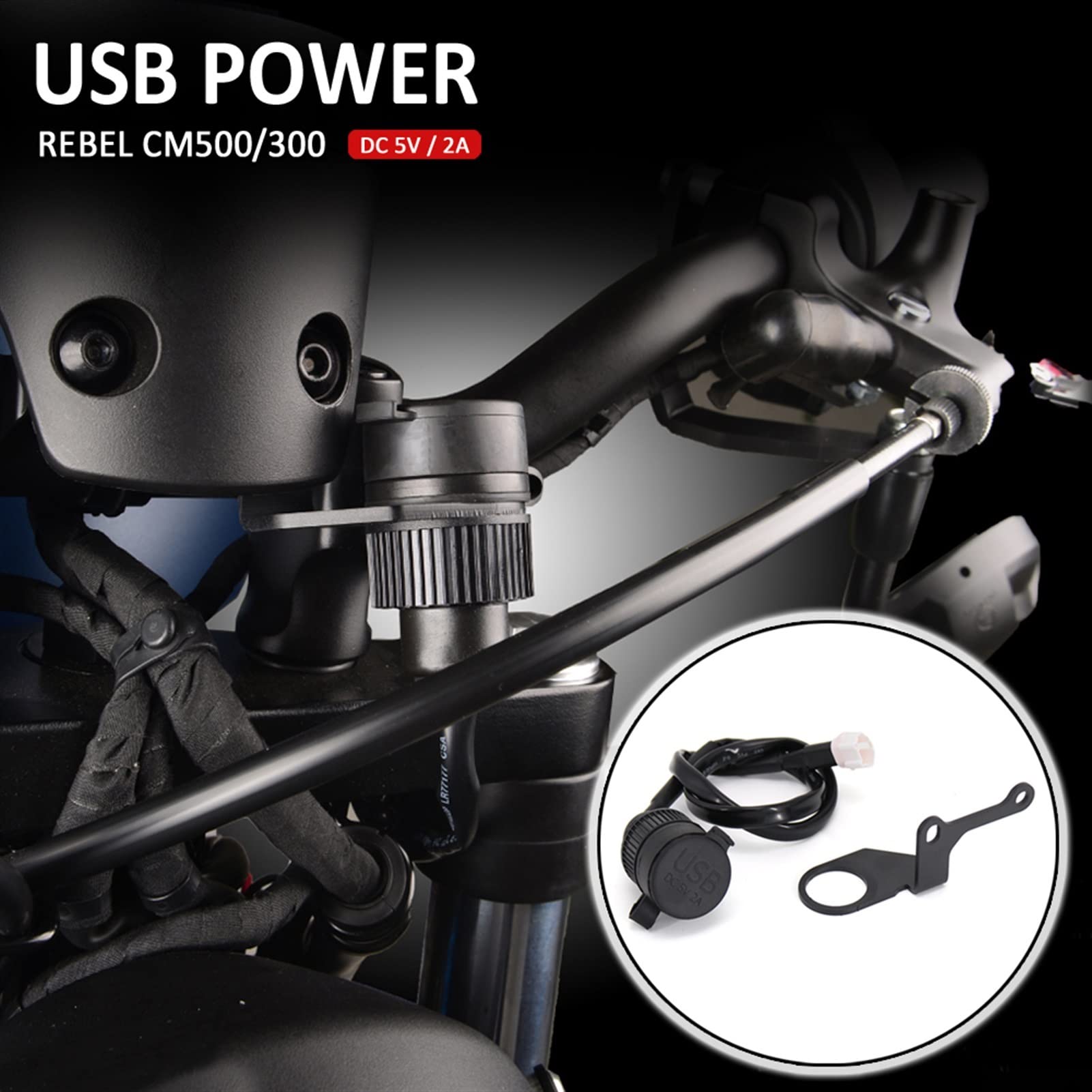 STATUZ Für Honda cm 300 cm 500 Rebel CM500 CM300 Motorrad Dual USB Ladegerät Adapter Telefon Ladegerät Doppel USB Port Zubehör (Color : USB and Bracket)