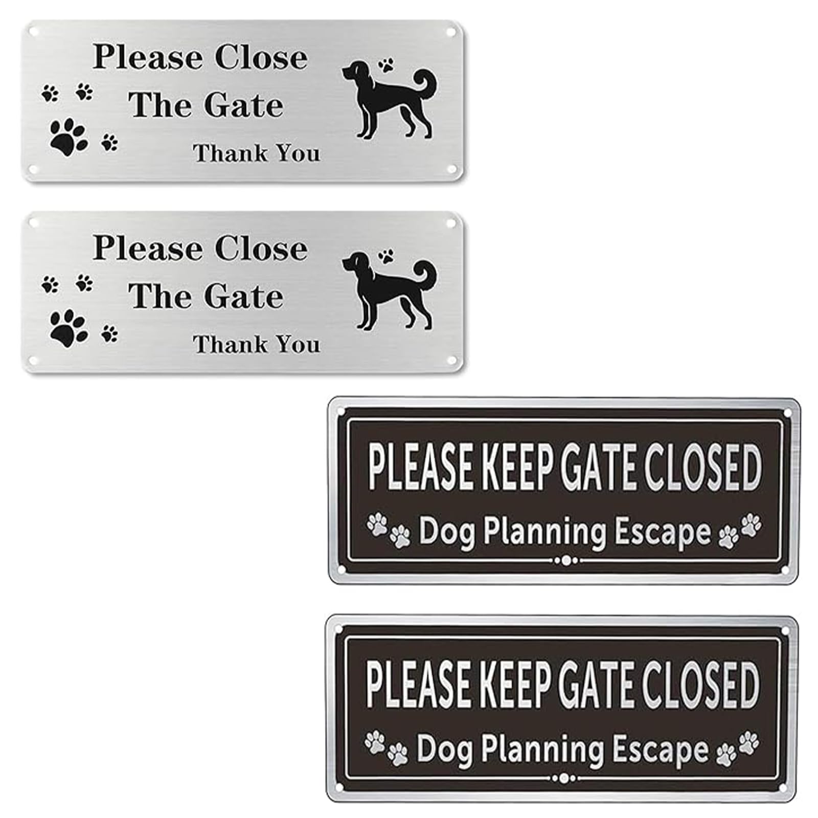 4 Pack Please Close The Gate Sign Dog, 25×9 cm Eye-catching Dog Signs for Gates, 2 Style Close The Gate Sign, Black with Holes Please Shut The Gates Signs, for Home, Garden, Outdoor, Wall