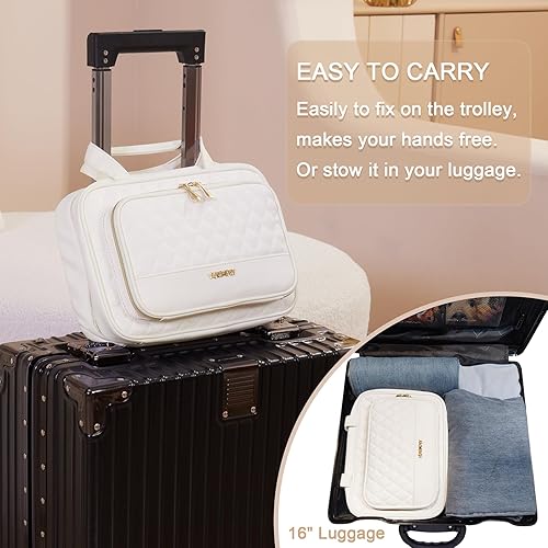 Miniatura 5 de VZAEMDEY Neceser de viaje para mujer, de piel sintética, resistente al agua, organizador de maquillaje con gancho para colgar, bolsa de cosméticos