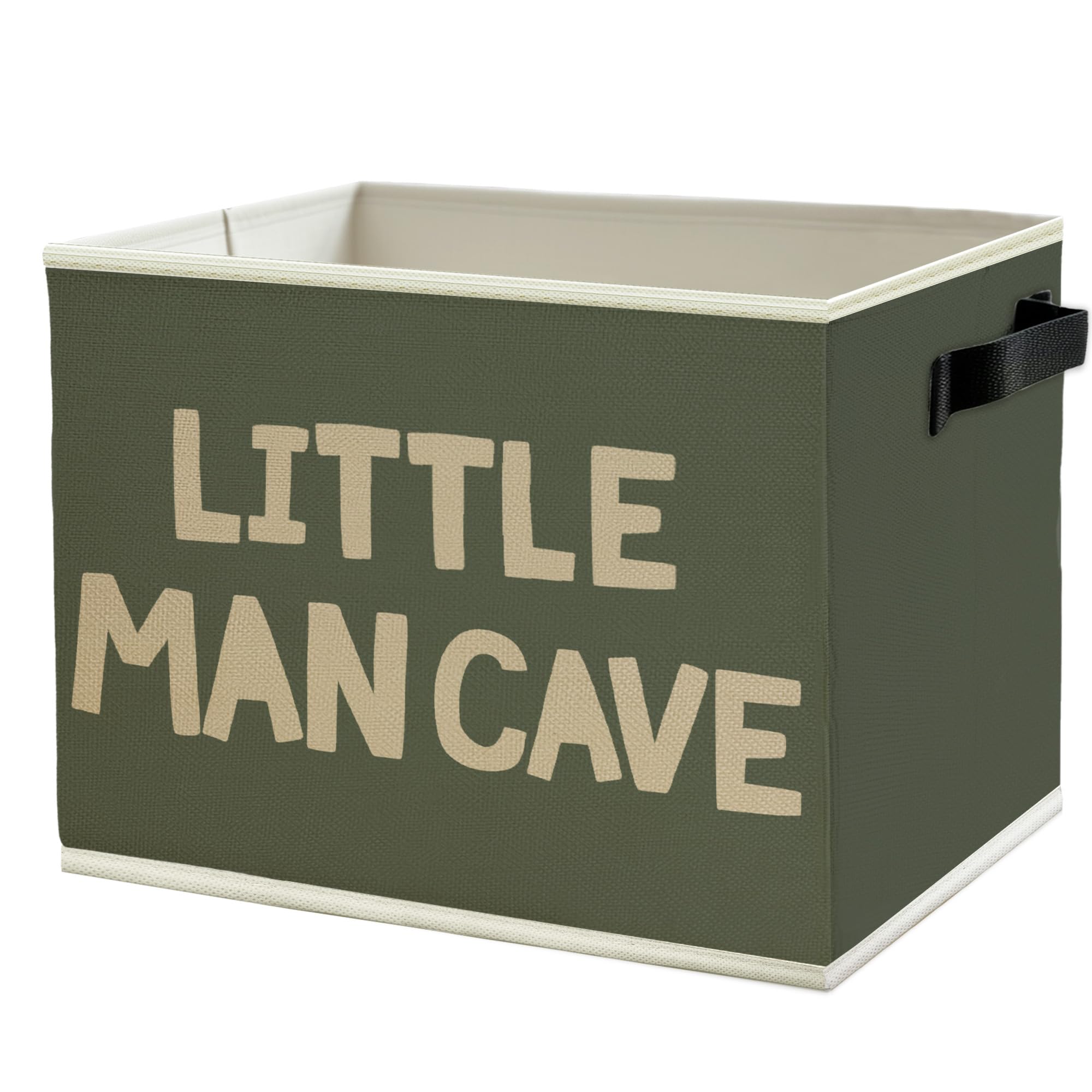 Little Man Cave Boys Storage Bins Box with Handles, Olive Green Boho Collapsible Basket Organizer for Kids Boys Playroom Nursery Room Bedroom Bathroom Books Clothes