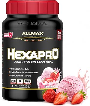 ALLMAX HEXAPRO Protein Powder, Strawberry, 2 lb, 21 Servings