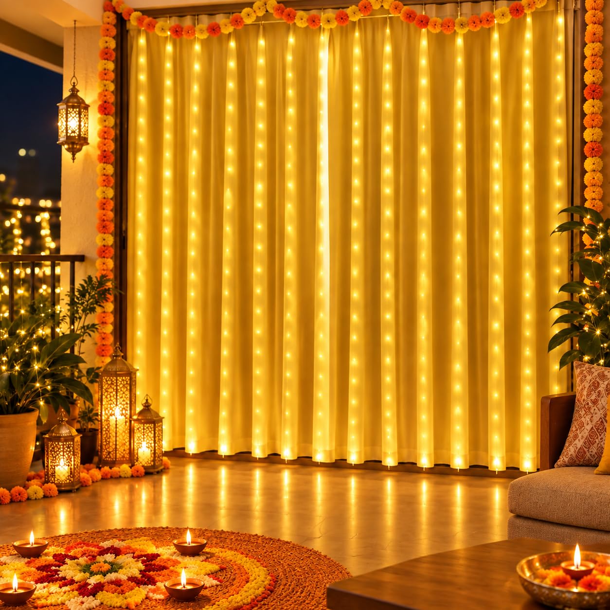 Fairy Curtain Lights - 300 LED Warm White -2