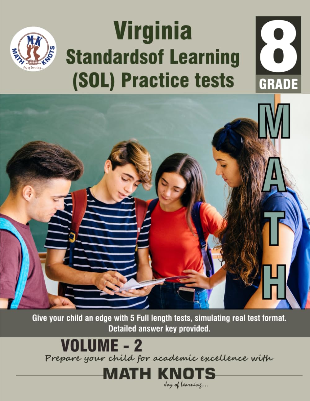 Virginia : Standards of Learning (SOL) , 8TH Grade MATH Practice Tests ,Volume 2: Practice Questions and Explanations | Full Length Online Practice ..