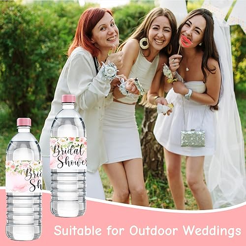Miniatura 6 de 50 calcomanías para botellas de agua de boda y despedida de soltera con flores rosas, acabado mate, 8.26 x 1.96 pulgadas, 50 unidades