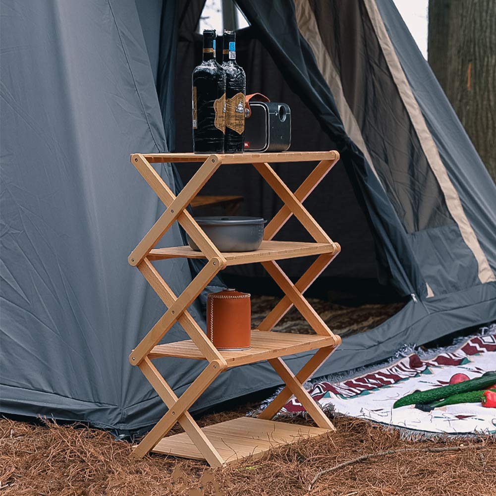 Rack de rangement portable en bois pour organiser votre campement et vos repas en plein air