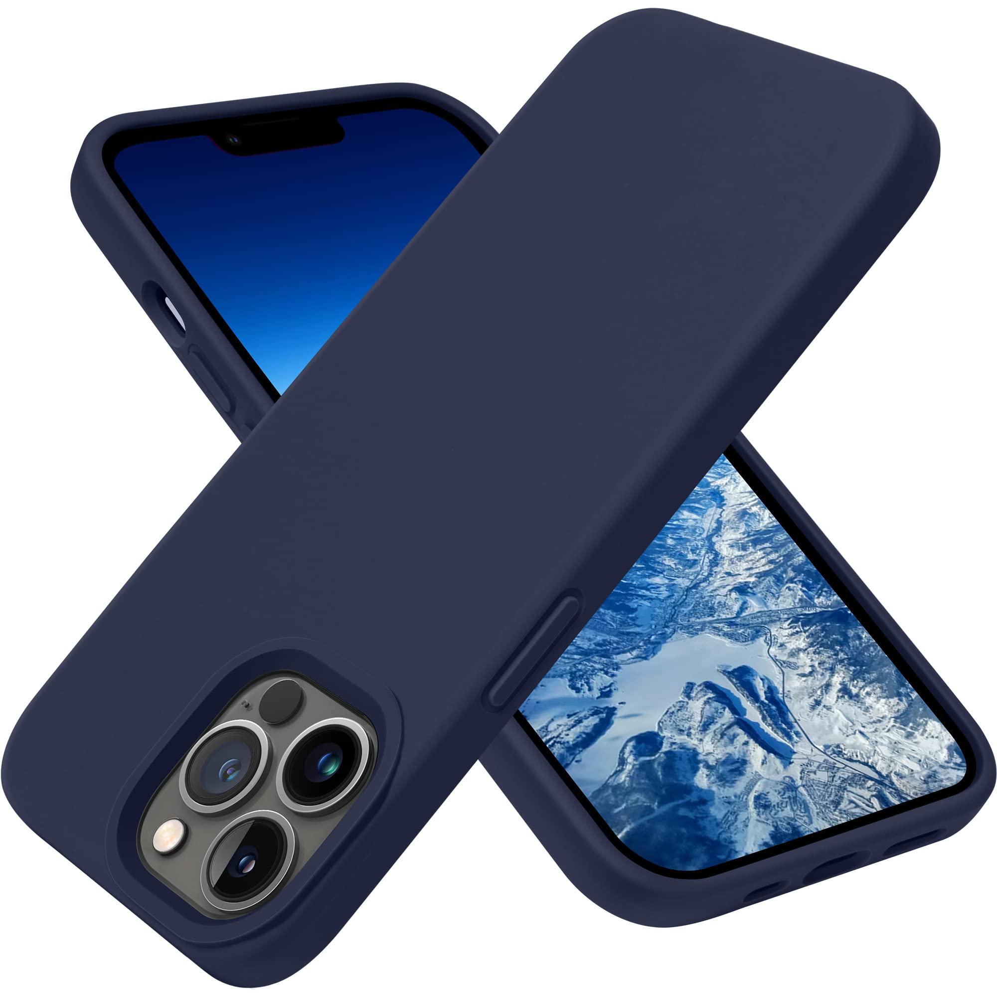 OTOFLY Compatible with iPhone 13 Pro Case ONLY, Liquid Silicone Slim Protective Shockproof Phone Case Cover with Anti-Scratch Microfiber Lining, 6.1 inch, Midnight Blue