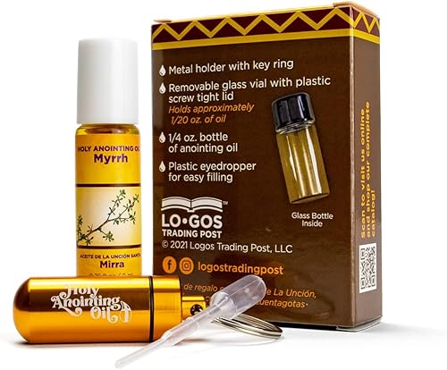 Aceite de unción de mirra de Israel Set de regalo en caja con dispensador, aceite de Jerusalén sagrado y llavero de metal dorado, gotero de plástico