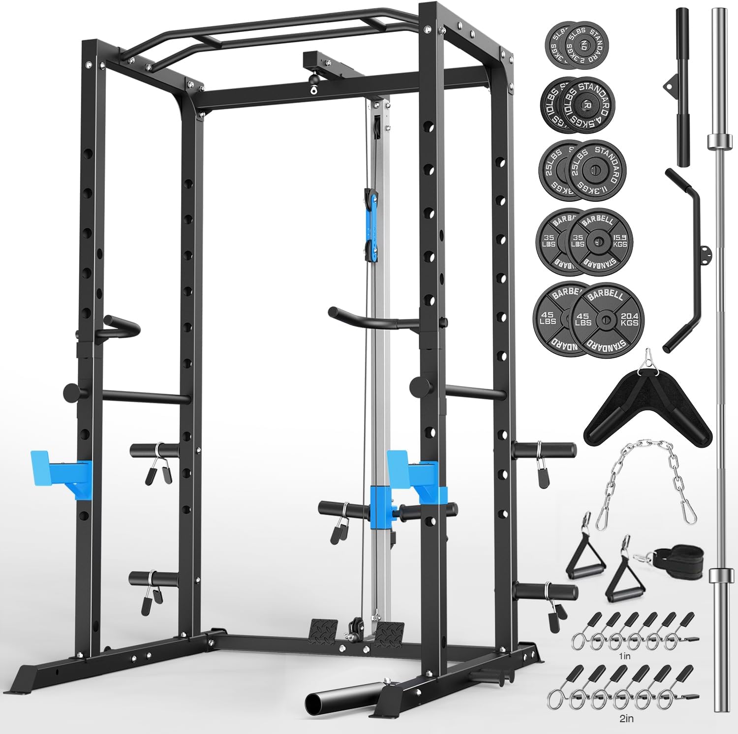 ULTRA FUEGO Power Cage, Multi-Functional Power Rack with J-Hooks, Dip Handles, Landmine Attachment and Optional Cable Pulley System for Home Gym