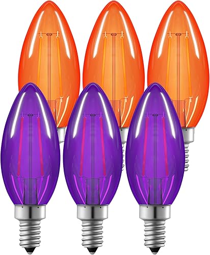 EDISHINE Bombilla regulable púrpura y naranja, equivalente a 5 W 60 W, bombilla de filamento LED C35, enchufe E12, bombilla Edison de vidrio