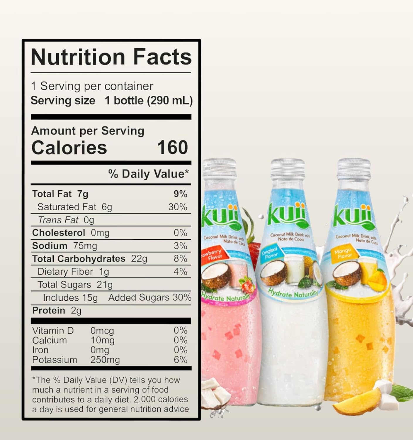 Kuii Coconut Milk Drink – Mango Flavor, 12 Count (9.8 fl oz Bottles) – Refreshing Drink with Nata de Coco for Fun & Fruity Tropical Hydration