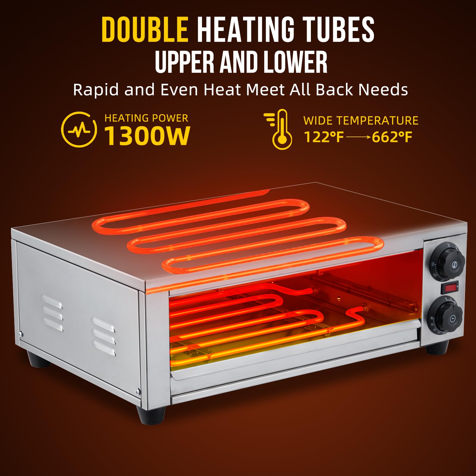 Horno de pizza comercial, horno de pizza eléctrico de 1300 W con bandeja de migas fácil de limpiar, máquina de pizza de acero inoxidable para pizzas de hasta 16 pulgadas para cocina y uso comercial 4