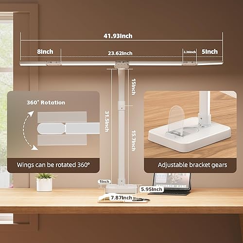 Miniatura 2 de Lámpara LED de escritorio para oficina en casa, luz de escritorio de doble cabezal brillante de 24 W con abrazadera para el cuidado de los ojos, luz