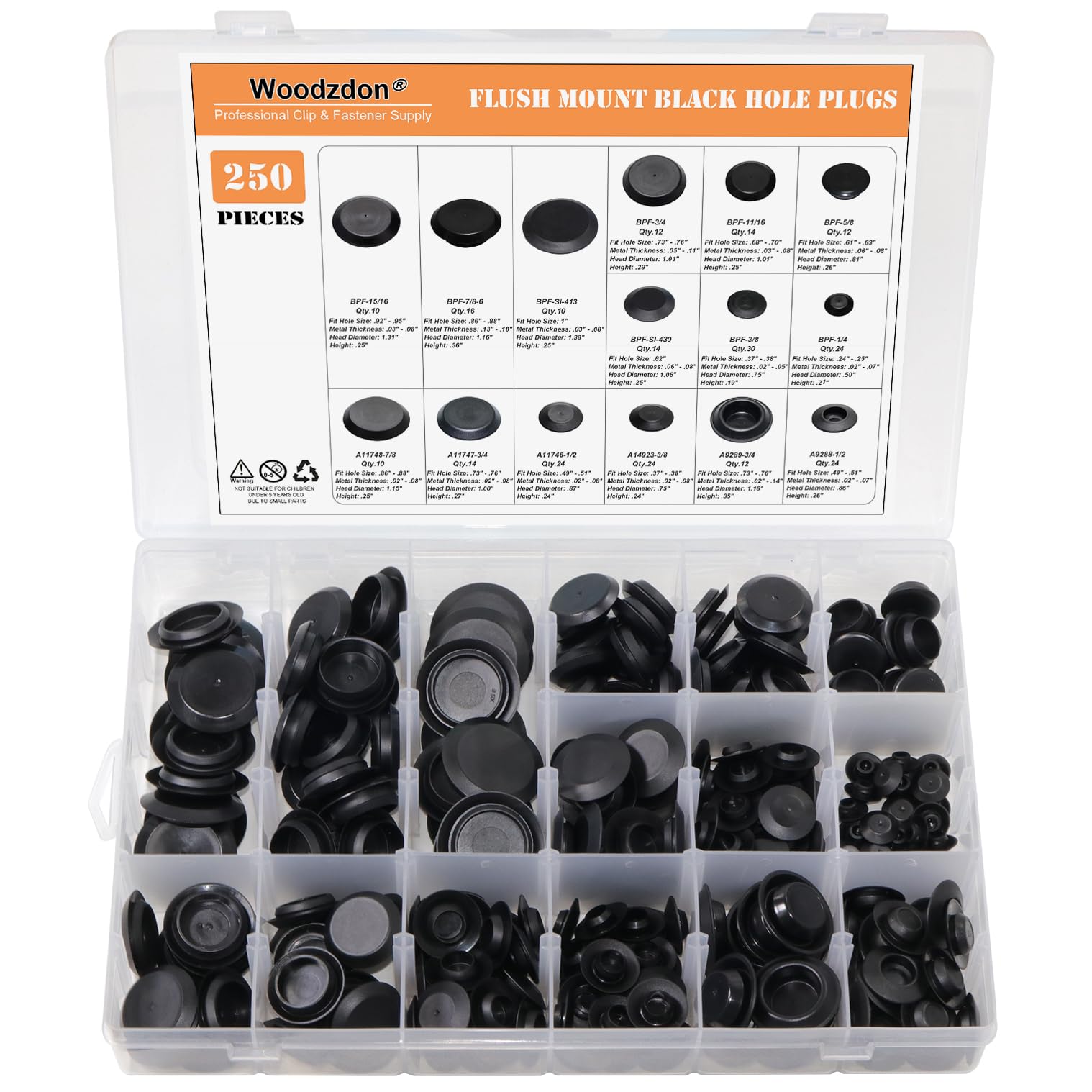 Woodzdon 250pcs Auto Body Black Plastic Hole Plug Button and - plugs tools | Mubboo