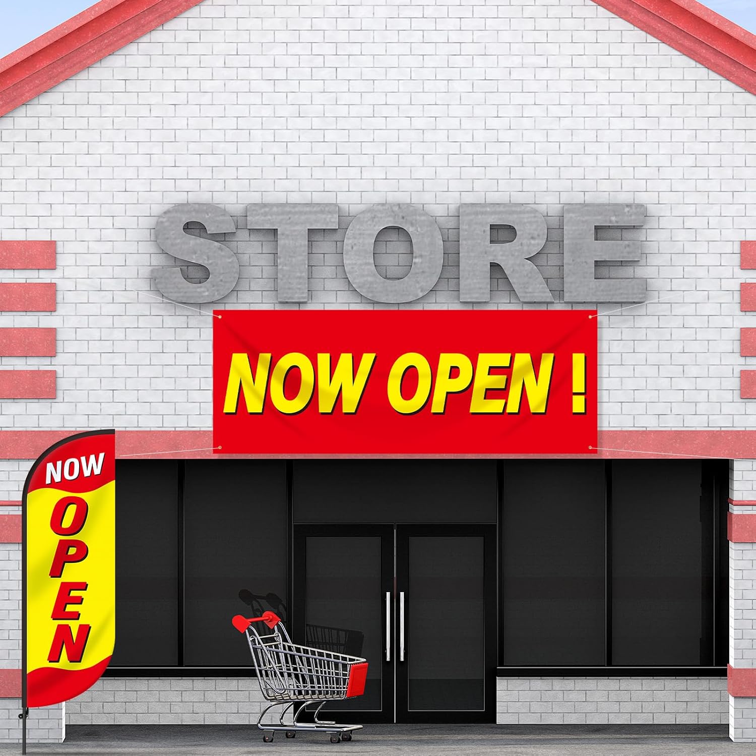 2 Pcs Now Open Feather Flag Set Include 7 Feet Now Open Theme Tall Advertising Flag Banner with Fiberglass Pole Kit Banner Yard Signs 4 Grommets for Business Grand - Image 3