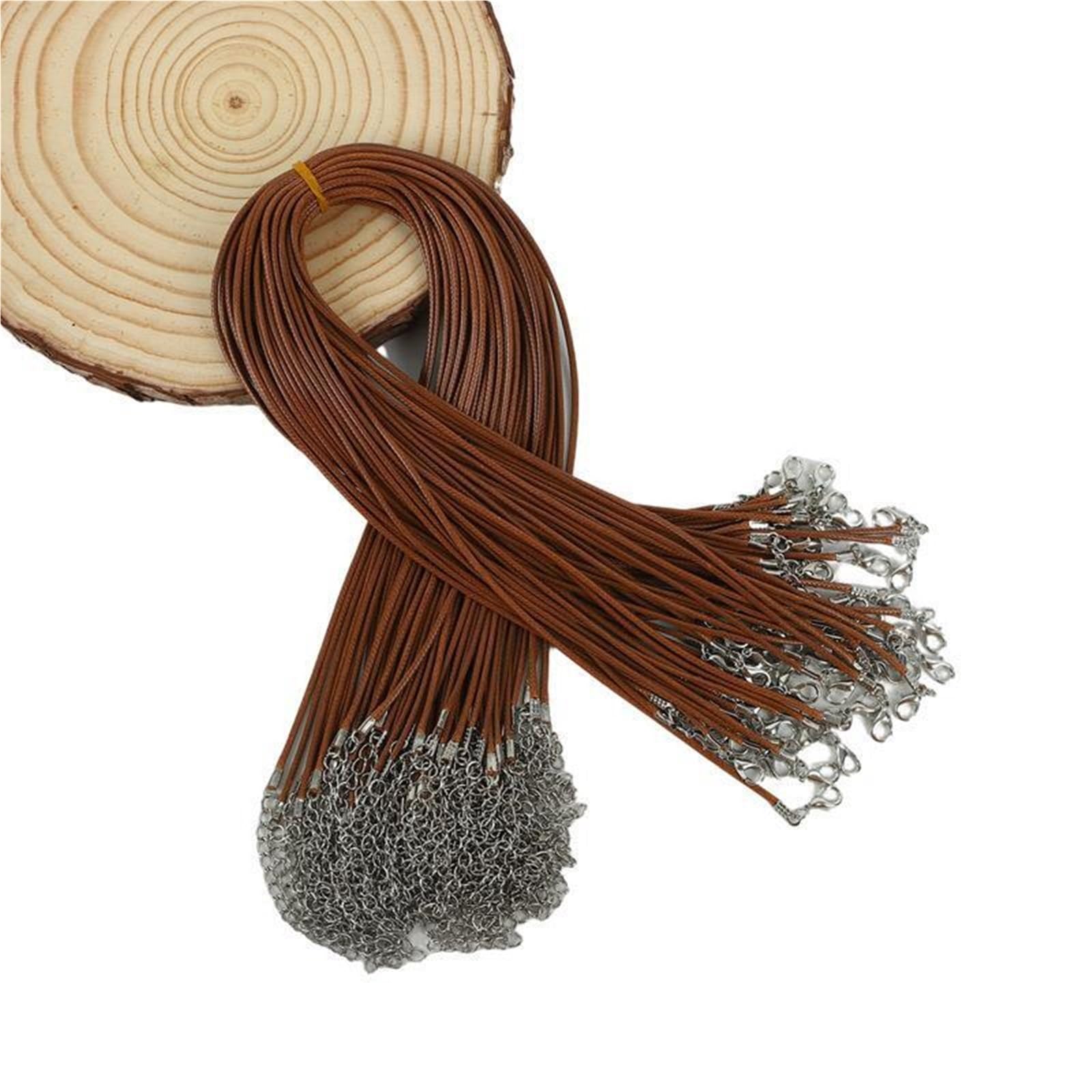 50Pcs/lot 1.5/2mm Leather Cord Necklace With Lobster Clasp Wax Rope Chain For DIY Necklaces Pendant Jewelry Findings(Brown 45CM,1.5mm)