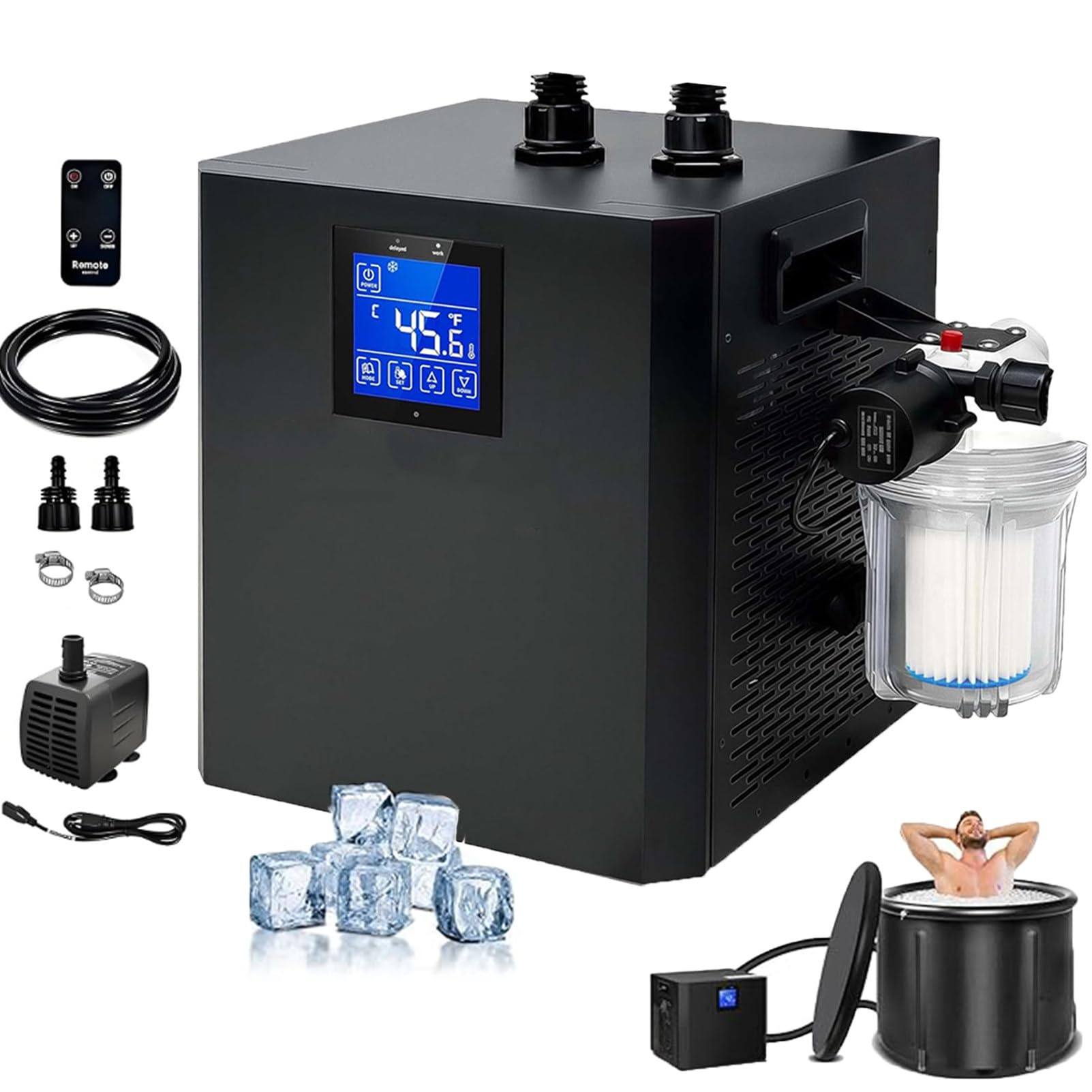 Enfriador De Agua FríA De 1/2 HP para BañEras De Hielo con 2 Bombas, Filtro, Control Remoto Y Sistemas De Enfriamiento para RecuperacióN Y Terapia Muscular En Casa