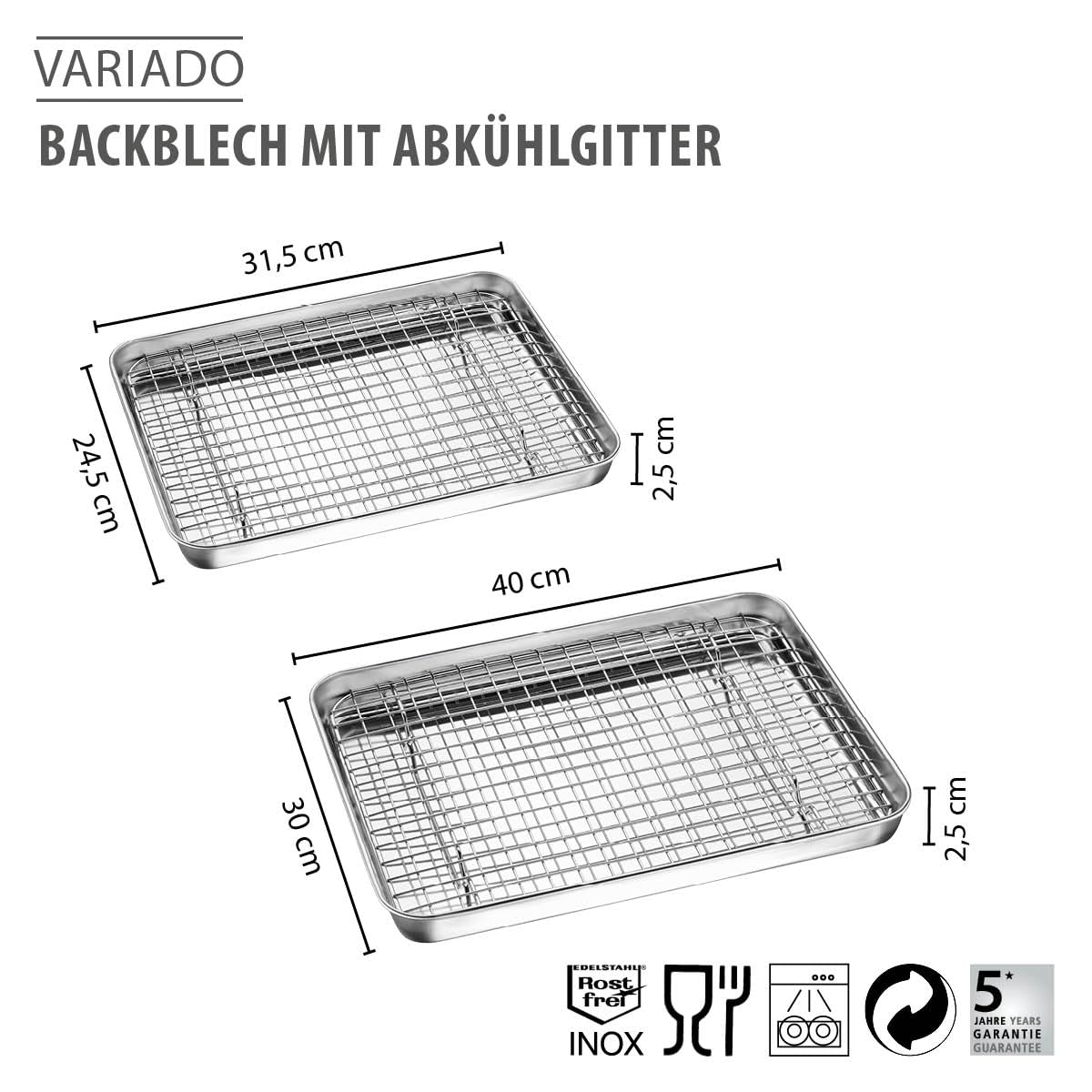 GEFU VARIADO Backblech 31,5 cm mit Edelstahl-Abkühlgitter für den Ofen