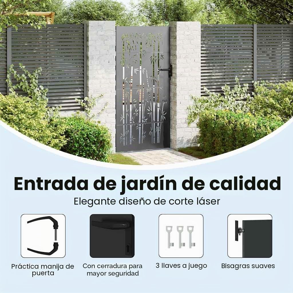 vidaXL Puerta de jardín con Cerradura Negro 85 x 200 cm, Puerta Rectangular de Metal Duradera, Barrera Exterior Elegante, Resistente al óxido, diseño Moderno