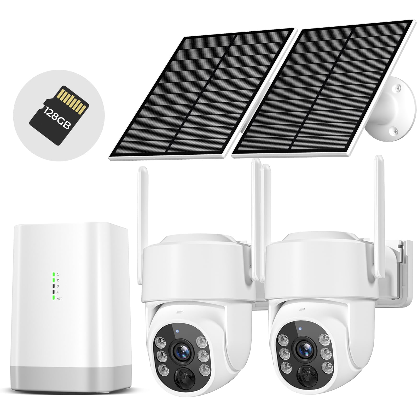 Security Cameras Wireless Outdoor 5G&amp; 2.4G, No Subscription, 2 Cam-Kit,4MP Solar Powered Home Security Cameras System With 360°PTZ,128GB Local Storage,Color Night Vision WiFi Cameras for Home Security